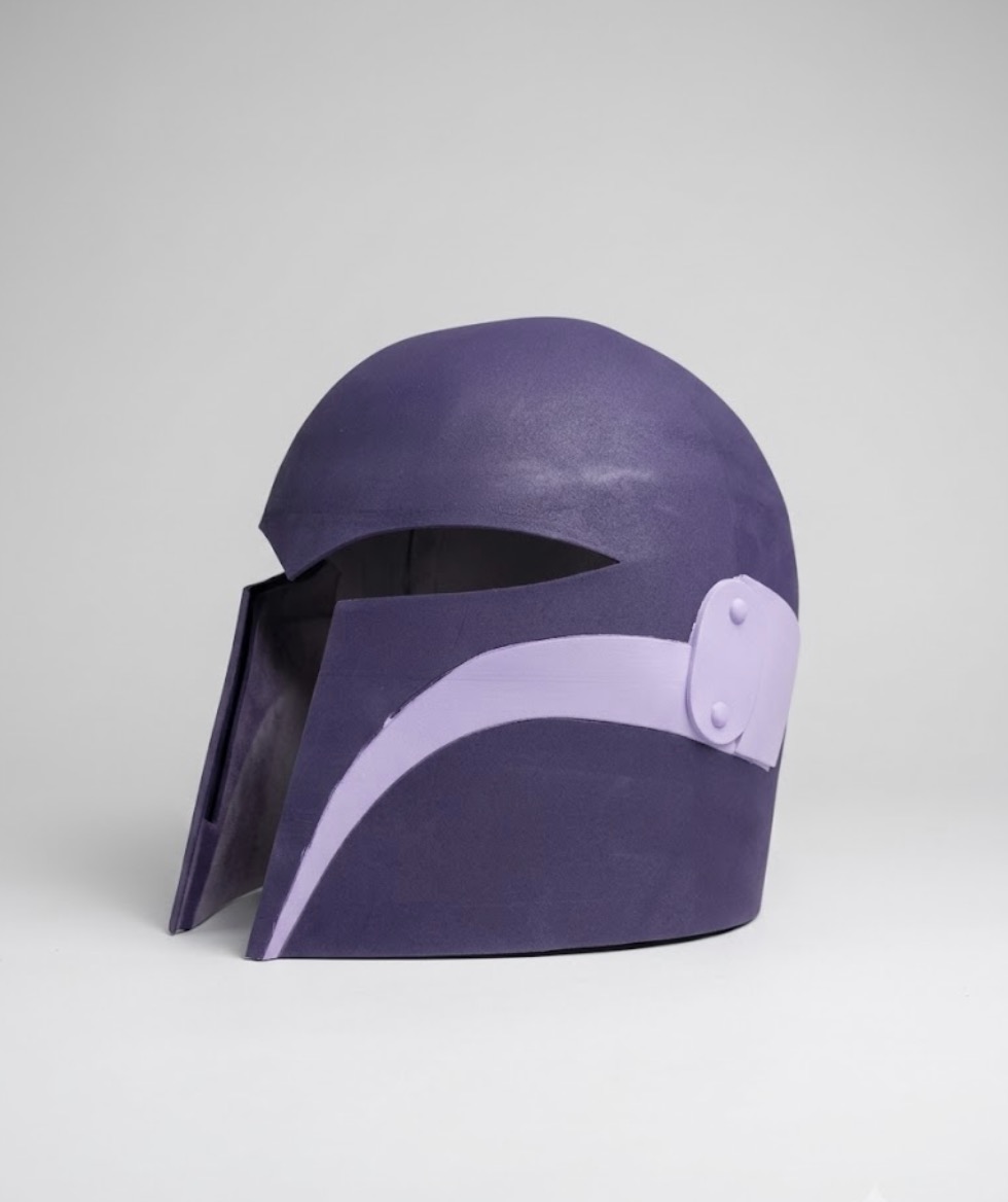 3D-printed helmet with painted accents