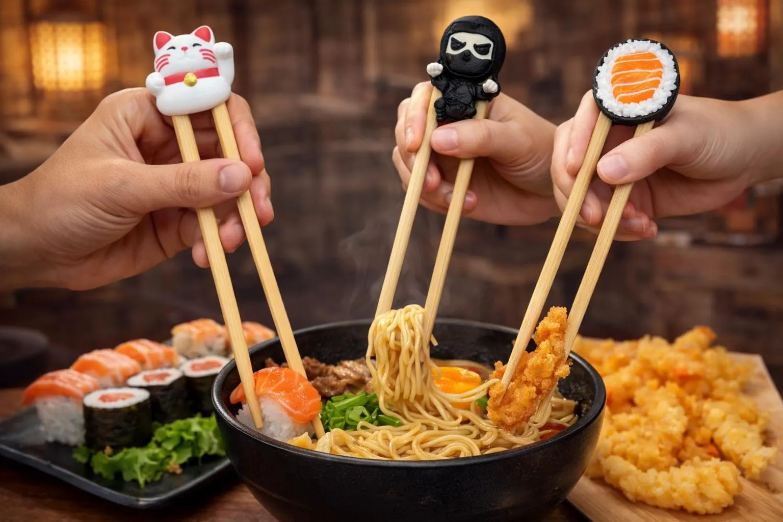 Chopstick Trainers for Kids & Beginners — Lucky Cat, Ninja & Sushi Designs