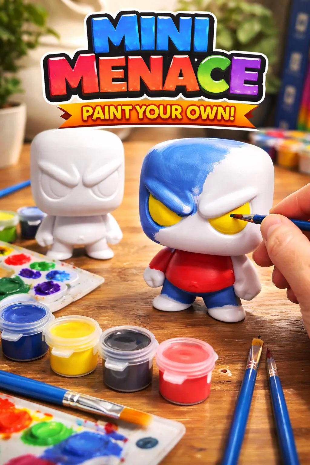 Mini Menace 2-Pack — Paint Your Own Blank Figure Kit with Paints & Brushes