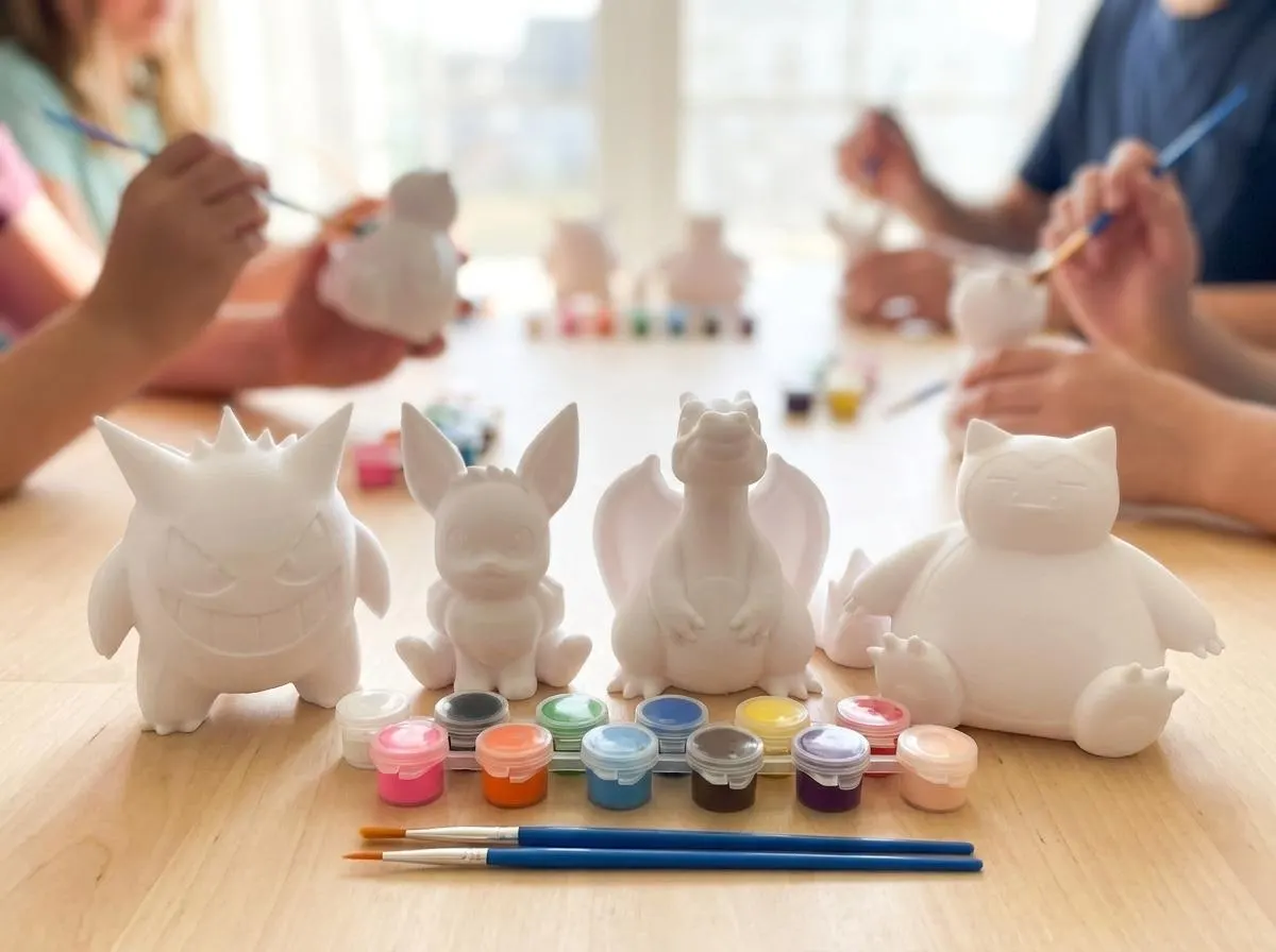 Paint Your Own Chibi Monster Kit — 4 Fantasy Figures with Paint Set & Brush